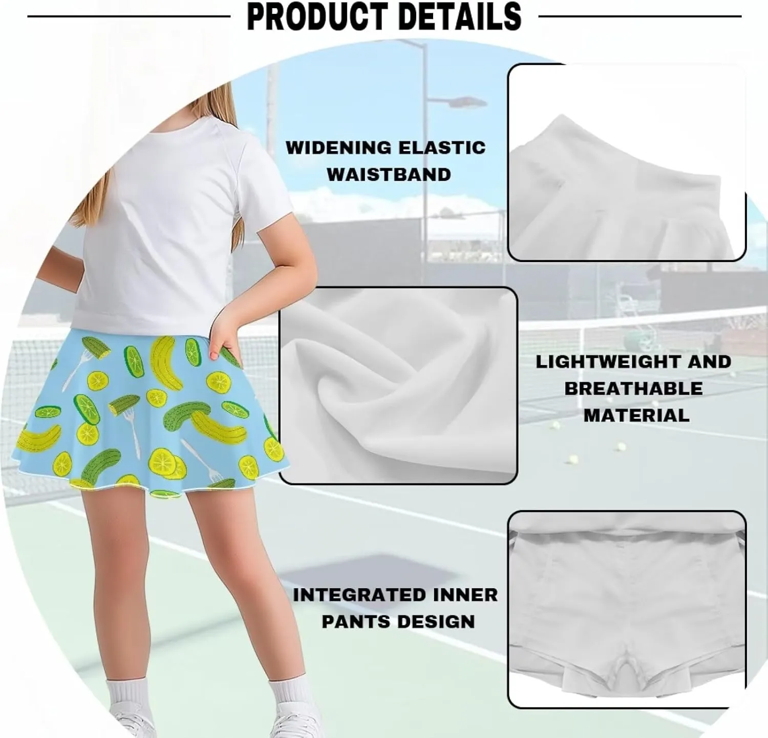 2-in-1 Tennis Skirts for Girls with Pockets Kids Built in Shorts Athletic Skorts Size 5-14