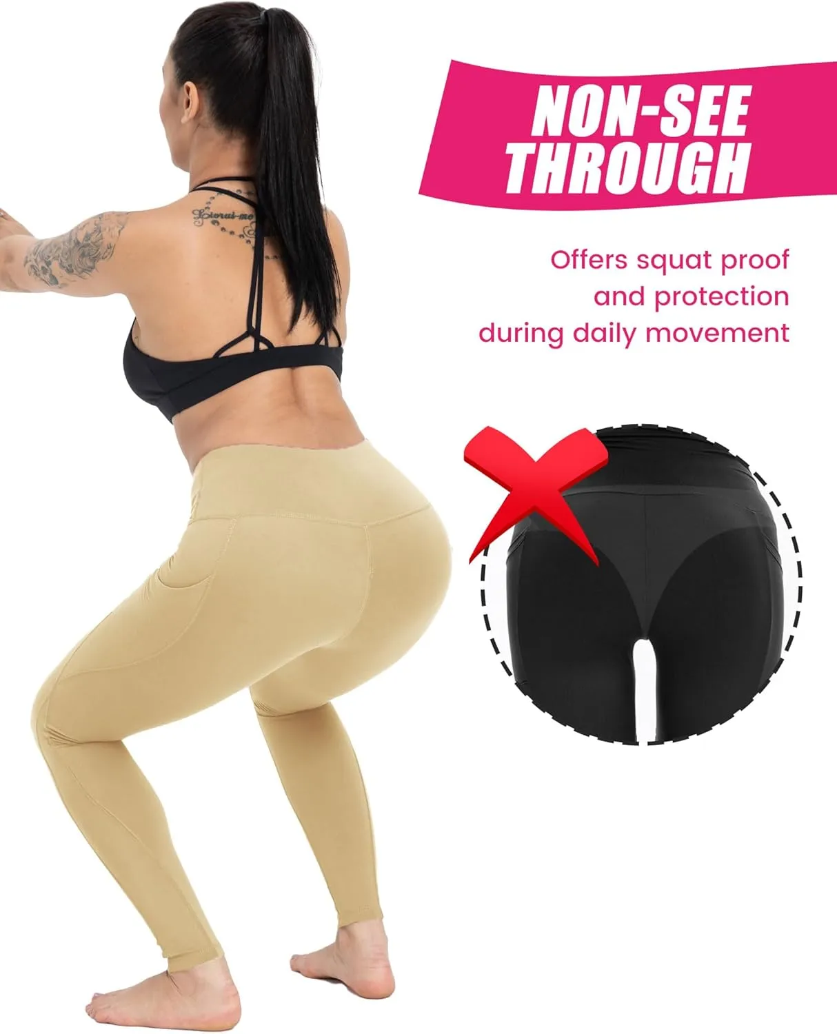 3 Pack Yoga Pants with Pockets for Women, Tummy Control Black Compression Gym Workout Leggings