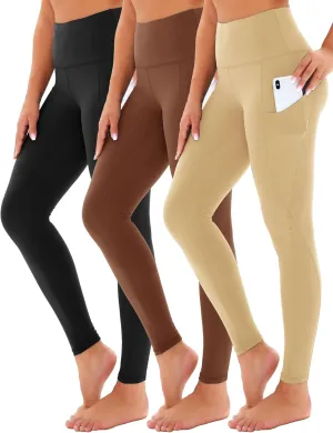 3 Pack Yoga Pants with Pockets for Women, Tummy Control Black Compression Gym Workout Leggings