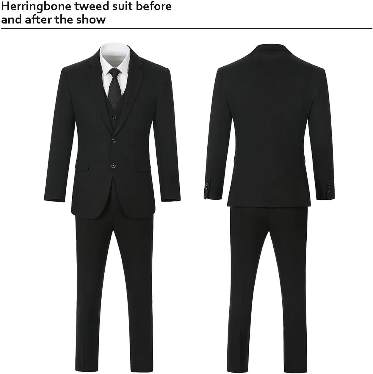 3 Pieces Retro Brown Mens Tweed Suit Slim Fit Wedding Suit Grooms Tuxedos Prom Wool Suits Jacket Vest Pants Set