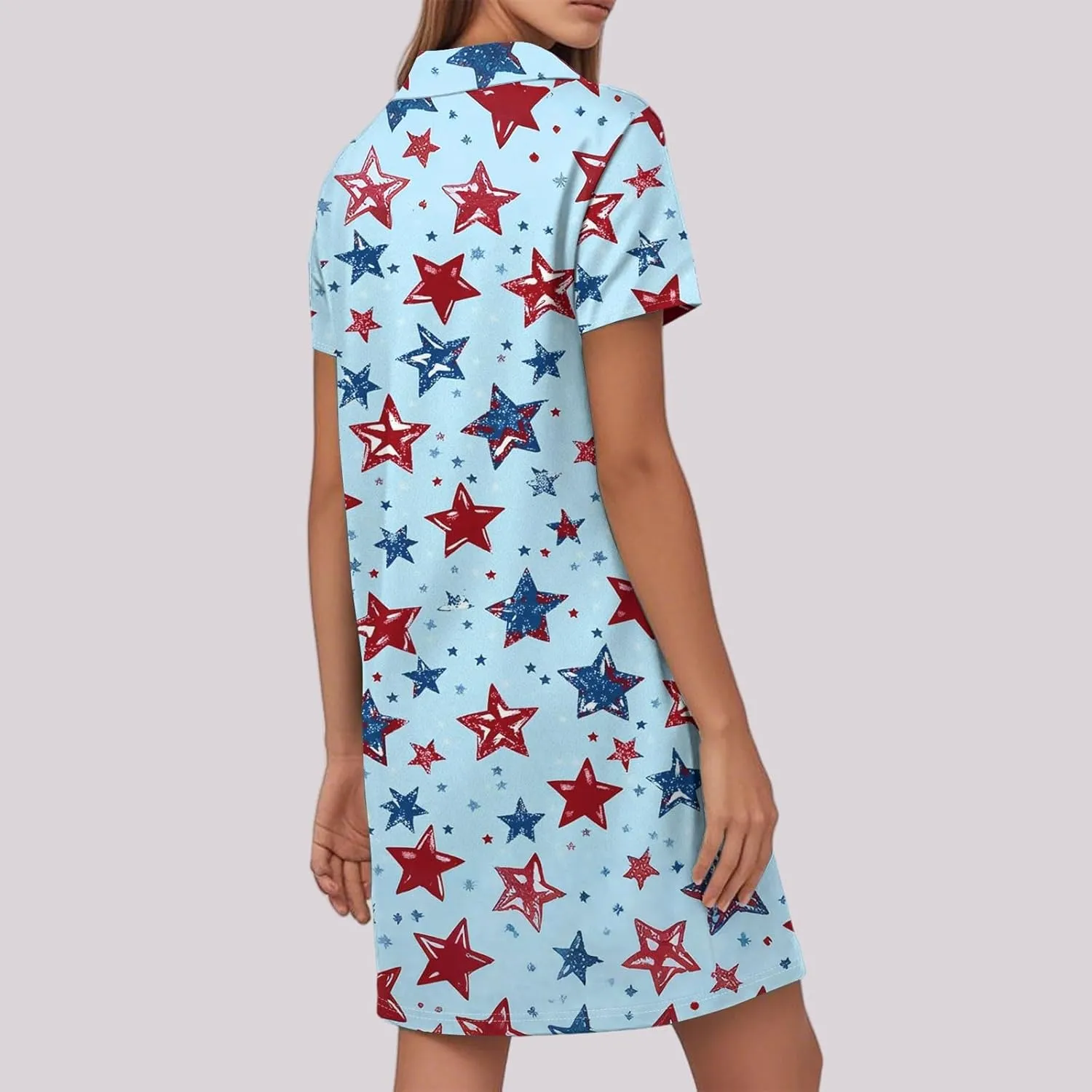4Th of July Summer Midi Dresses for Women Patriotic Tshirt Dress Collared V Neck Short Sleeve Swing Festival Outfits