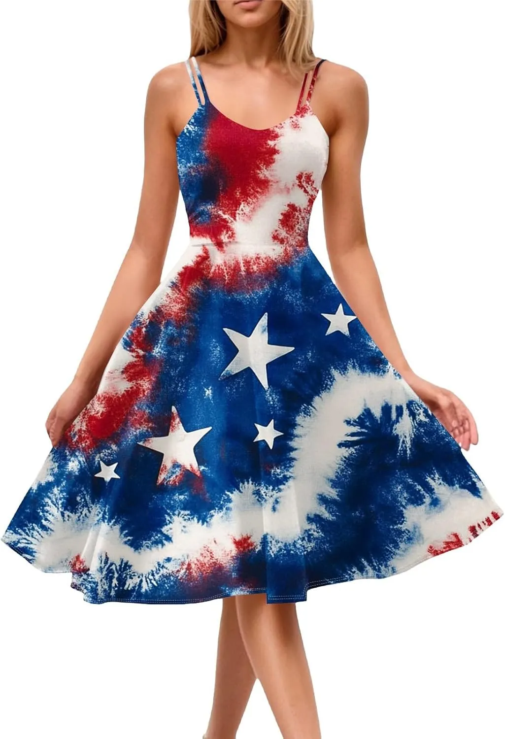 4th of July Womens Dresses Spaghetti Strap American Flag Print Midi Dress 2025 Trendy Summer Vintage Sundress Swing