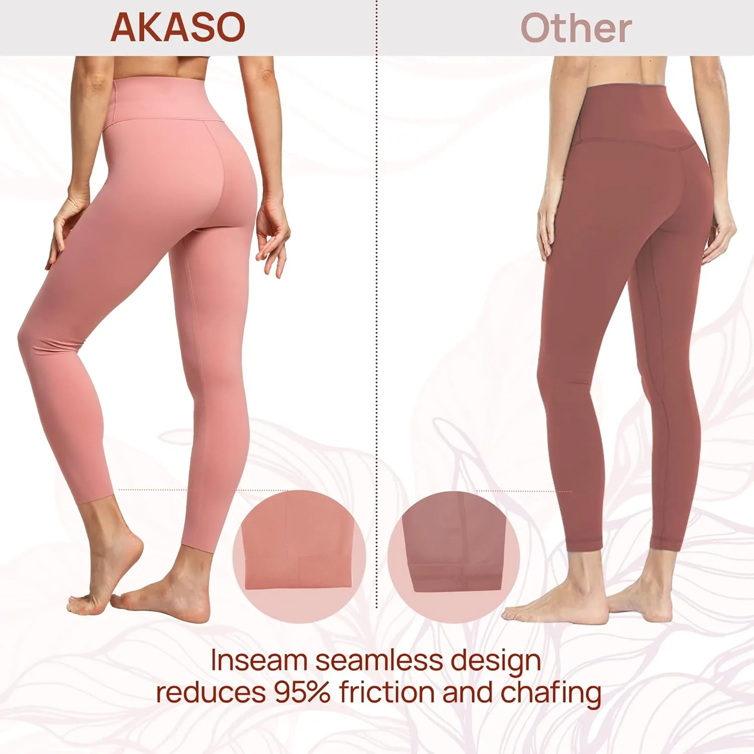 AKASO Womens High Waisted Yoga Pants, 7/8 Length Workout Leggings Naked Feeling Tummy Control Tights