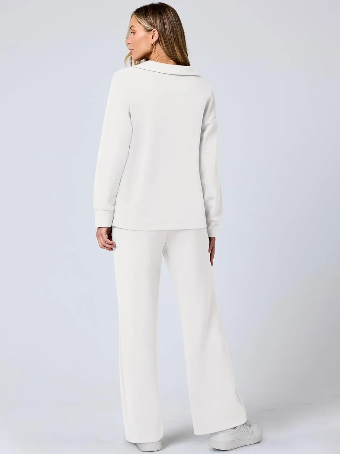 ANRABESS Women's 2 Piece Outfits Lounge Sets Casual Long Sleeve Sweatsuits Polo Top Wide Leg Pants Spring Sweat Matching Sets