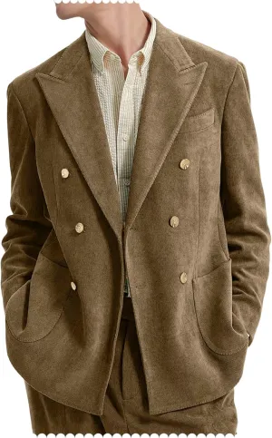 Bakerbear Men Suits 2 Piece Corduroy Peaked Lapel Slim Fit Business Formal Tuxedos Suit for Wedding Prom Jacket Pants Set