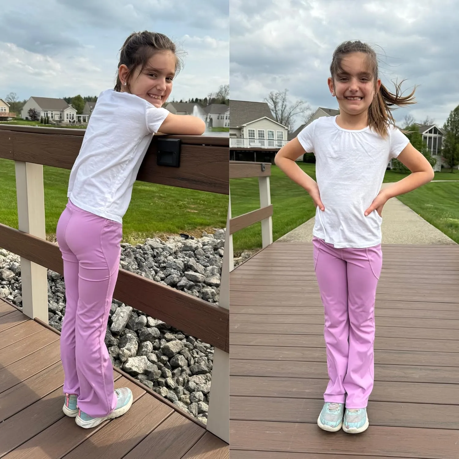 BIG ELEPHANT Girl's Flare Leggings with Pockets, Kids Bootcut Yoga Pants, High Waisted Bell Bottoms for Dance