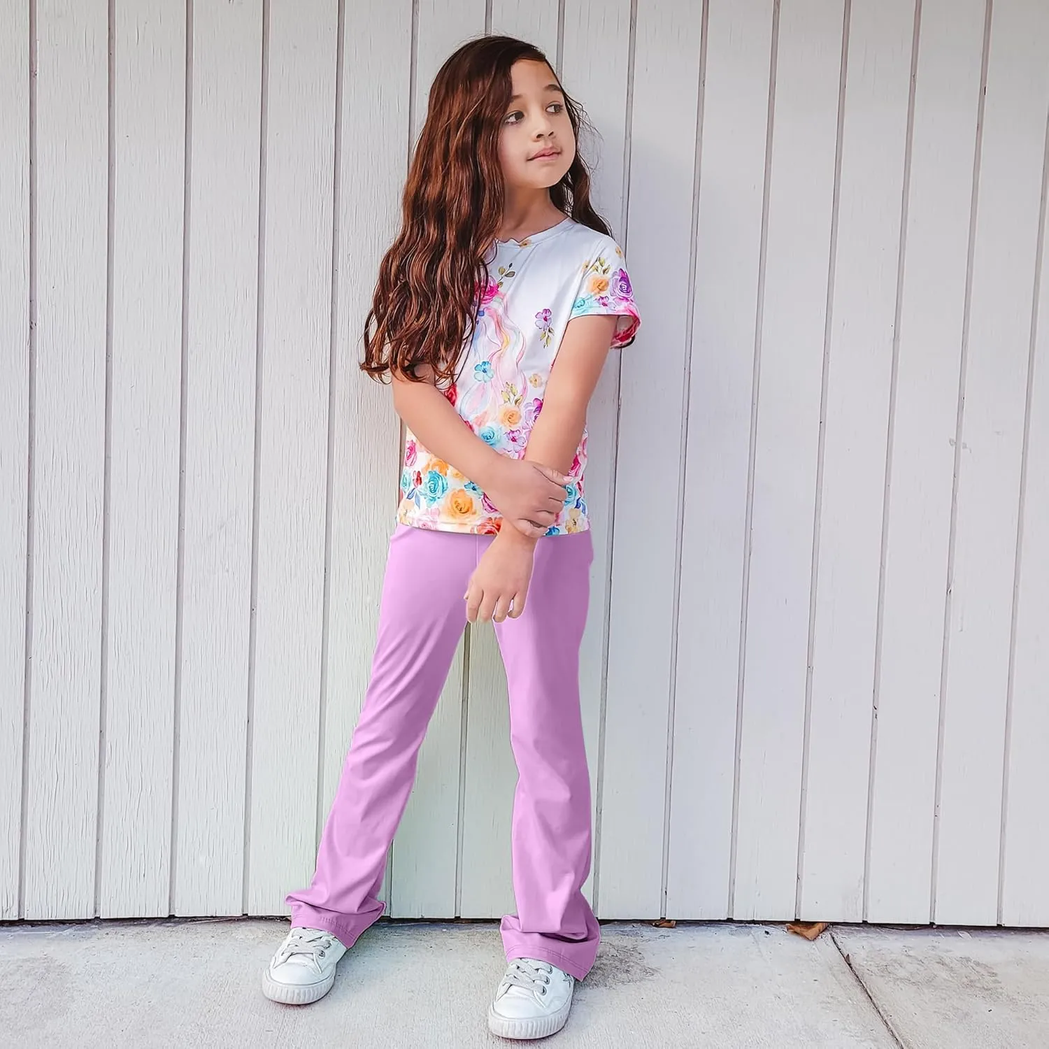 BIG ELEPHANT Girl's Flare Leggings with Pockets, Kids Bootcut Yoga Pants, High Waisted Bell Bottoms for Dance