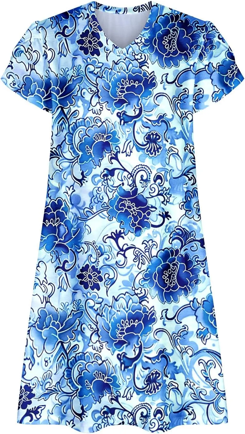 Boho Dresses for Women Summer Floral Print Short Sleeve Crew Neck Mini Dress 2025 Casual Beach A Line Flowy Sundress