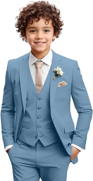 Boys Formal Suit 3 Piece Toddler Tuxedos for Wedding Slim Fit Kids Outfit Jacket Vest Pants for Teen Boy School Prom