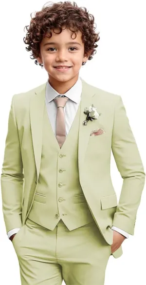 Boys Formal Suit 3 Piece Toddler Tuxedos for Wedding Slim Fit Kids Outfit Jacket Vest Pants for Teen Boy School Prom