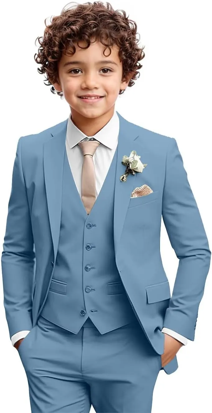 Boys Formal Suit 3 Piece Toddler Tuxedos for Wedding Slim Fit Kids Outfit Jacket Vest Pants for Teen Boy School Prom