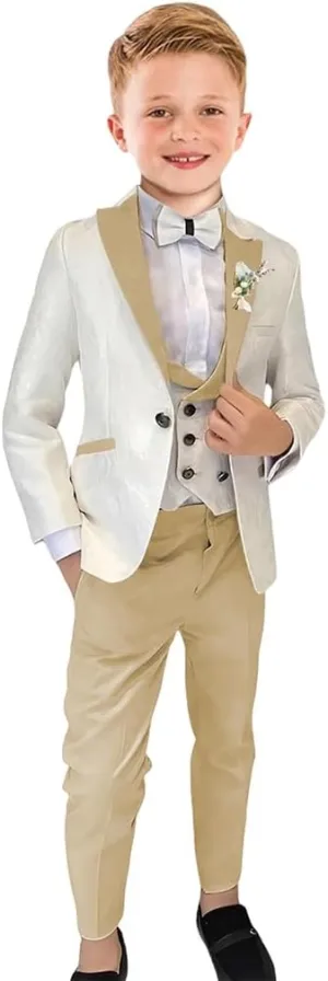 Boys Suit Floral Jacquard Suits for Boys Formal Outfit 5 Pcs Wedding Kids Suit Blazer Vest Pants Tie Shirt Set