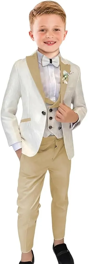 Boys Suit Floral Jacquard Suits for Boys Formal Outfit 5 Pcs Wedding Kids Suit Blazer Vest Pants Tie Shirt Set