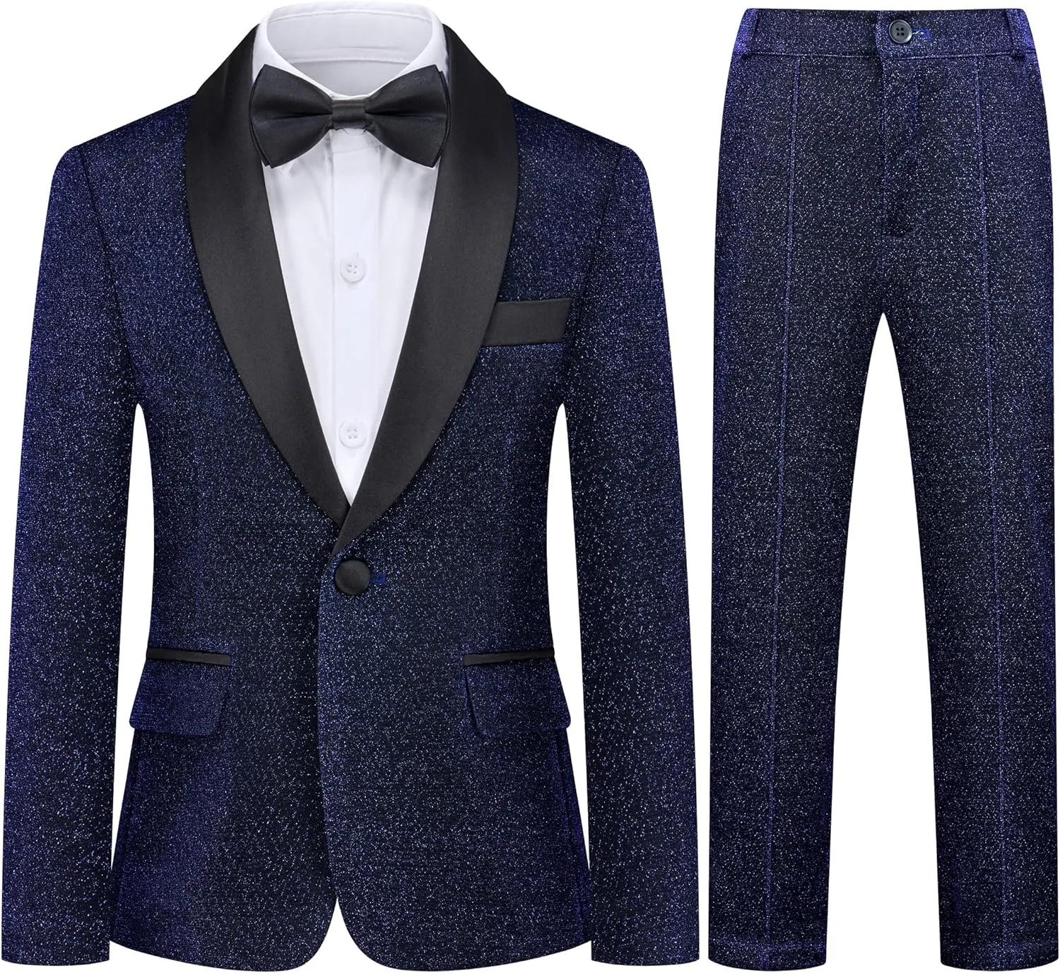 Boys Tuxedo Suit Slim Fit 3 Piece Velvet Tux Blazer Jacket Pants Bow Tie Toddler Kids Wedding Formal Outfit Set