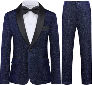 Boys Tuxedo Suit Slim Fit 3 Piece Velvet Tux Blazer Jacket Pants Bow Tie Toddler Kids Wedding Formal Outfit Set