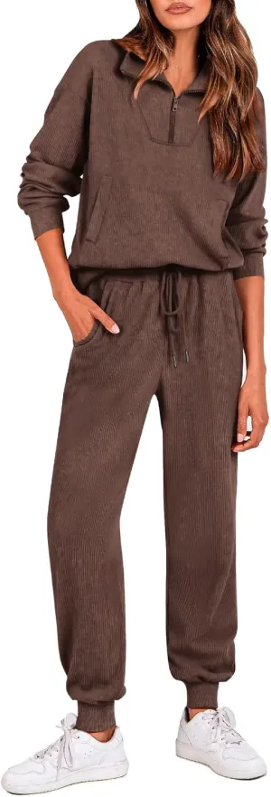 BTFBM Women's 2 Piece Tracksuit Fall Outfits 2025 Long Sleeve Half Zip Sweatshirt Sweatpants Lounge Set Sweatsuits