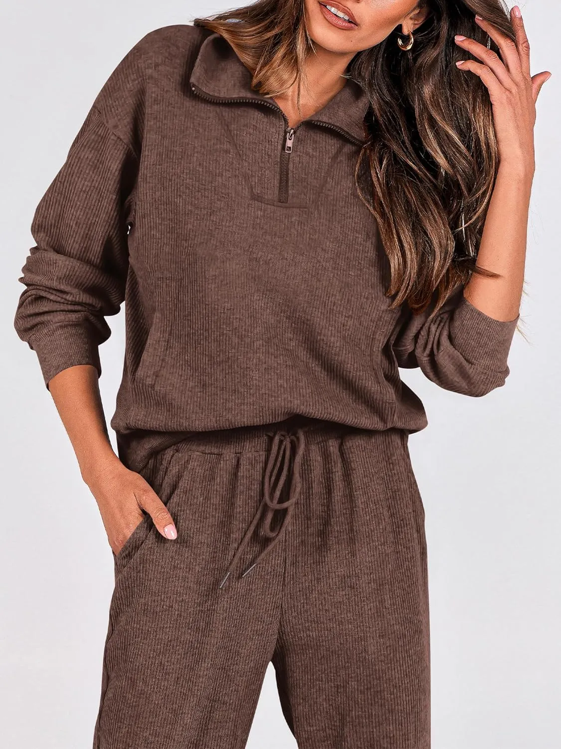 BTFBM Women's 2 Piece Tracksuit Fall Outfits 2025 Long Sleeve Half Zip Sweatshirt Sweatpants Lounge Set Sweatsuits