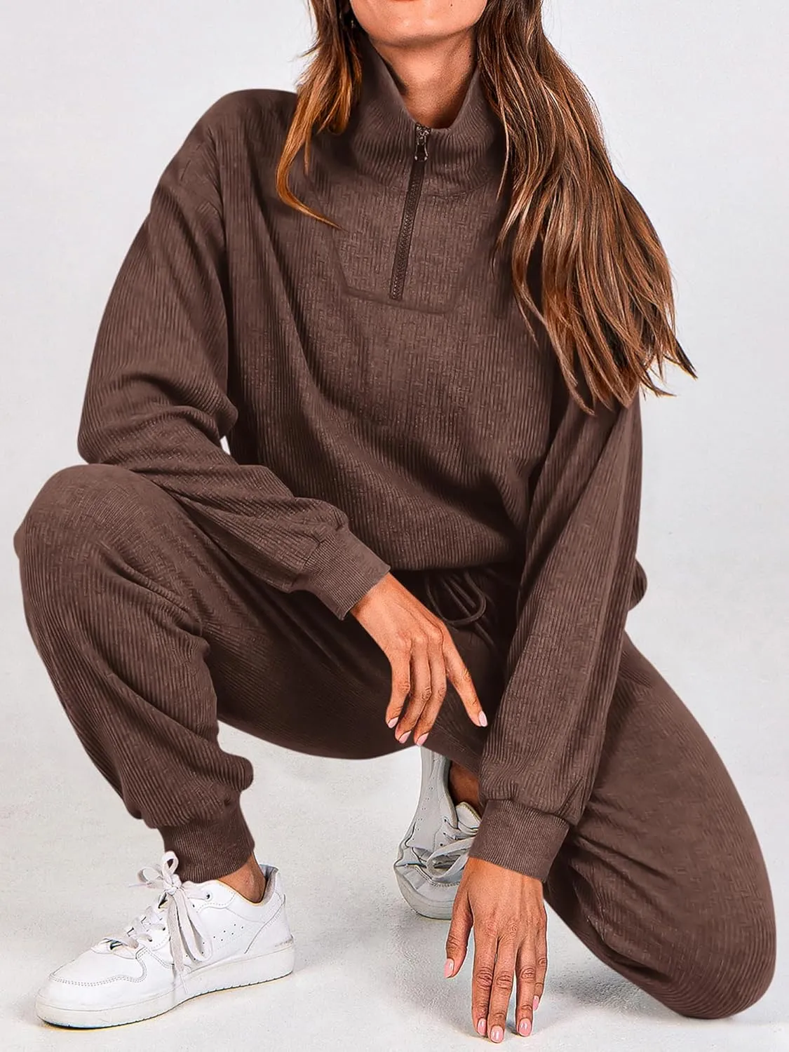 BTFBM Women's 2 Piece Tracksuit Fall Outfits 2025 Long Sleeve Half Zip Sweatshirt Sweatpants Lounge Set Sweatsuits