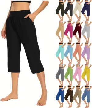 Capri Pants for Women 2024 Casual Capris Leggings Summer Loose High Waist Wide Leg Yoga Pant with Pocket Lounge Wear