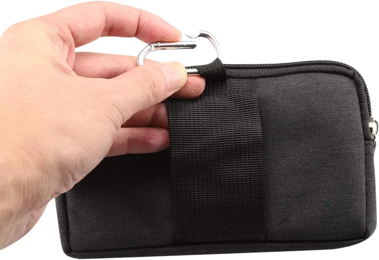 Cell Phone Belt Waist Pouch, Cell Phone Bag Waist Men, Universal Horizontal Zipper Mobile Phone Holster Waist Pack Wallet Case with Belt Clip Loop and Carabiner Smartphone Sport Travel Pocket Purse
