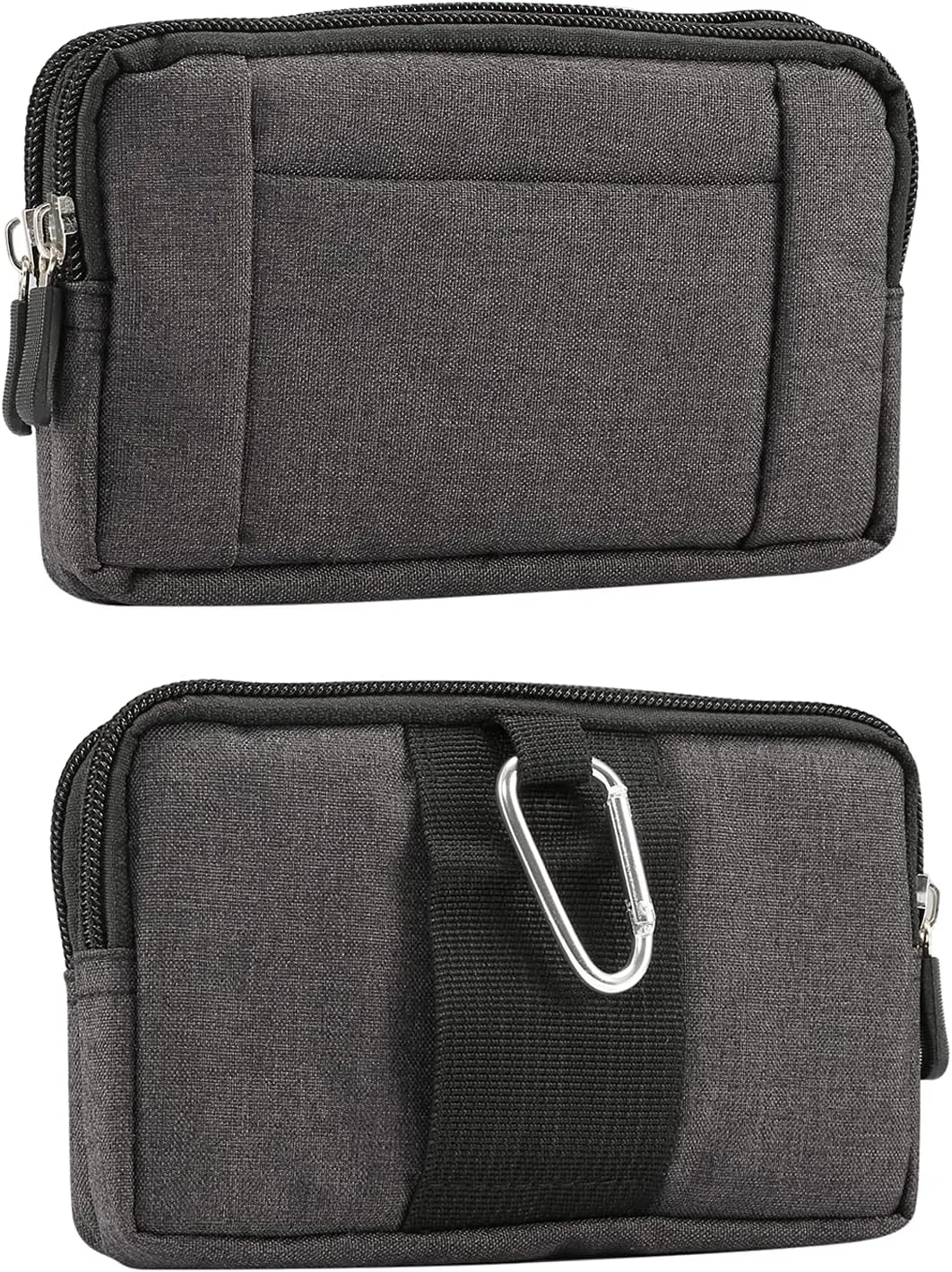 Cell Phone Belt Waist Pouch, Cell Phone Bag Waist Men, Universal Horizontal Zipper Mobile Phone Holster Waist Pack Wallet Case with Belt Clip Loop and Carabiner Smartphone Sport Travel Pocket Purse