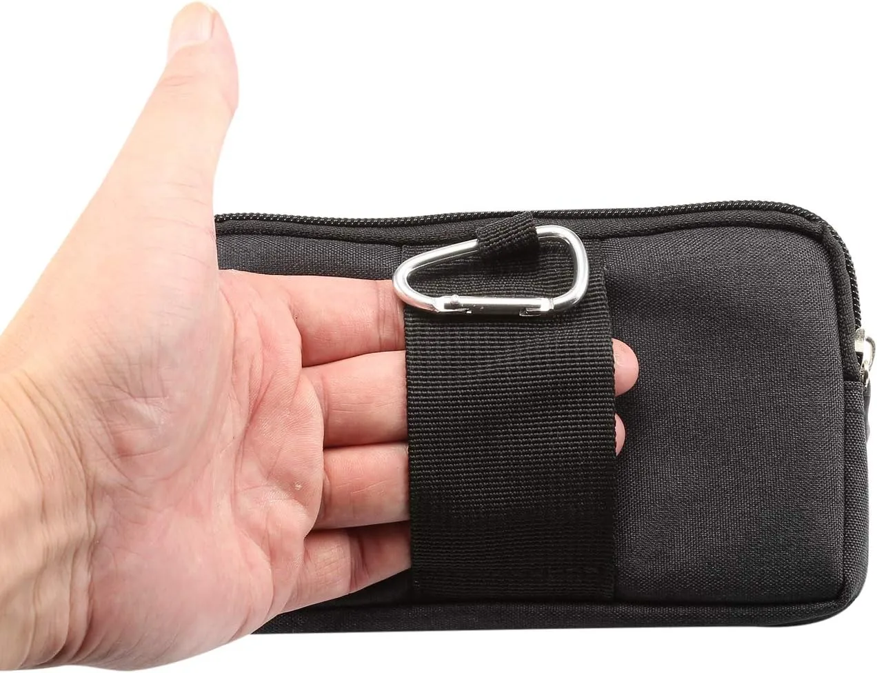 Cell Phone Belt Waist Pouch, Cell Phone Bag Waist Men, Universal Horizontal Zipper Mobile Phone Holster Waist Pack Wallet Case with Belt Clip Loop and Carabiner Smartphone Sport Travel Pocket Purse
