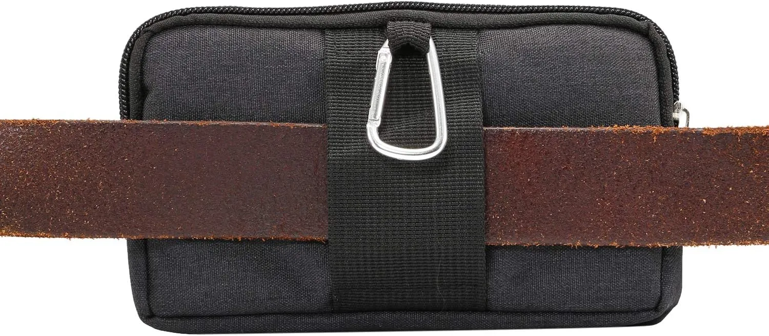 Cell Phone Belt Waist Pouch, Cell Phone Bag Waist Men, Universal Horizontal Zipper Mobile Phone Holster Waist Pack Wallet Case with Belt Clip Loop and Carabiner Smartphone Sport Travel Pocket Purse