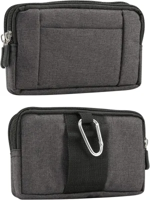 Cell Phone Belt Waist Pouch, Cell Phone Bag Waist Men, Universal Horizontal Zipper Mobile Phone Holster Waist Pack Wallet Case with Belt Clip Loop and Carabiner Smartphone Sport Travel Pocket Purse