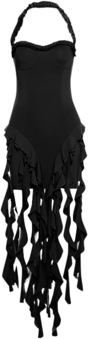 Cocktail Dresses for Women Sexy Off Shoulder Halter Ruched Neck Mini Dress Fashion Ruffle Tassels Evening Prom Gown