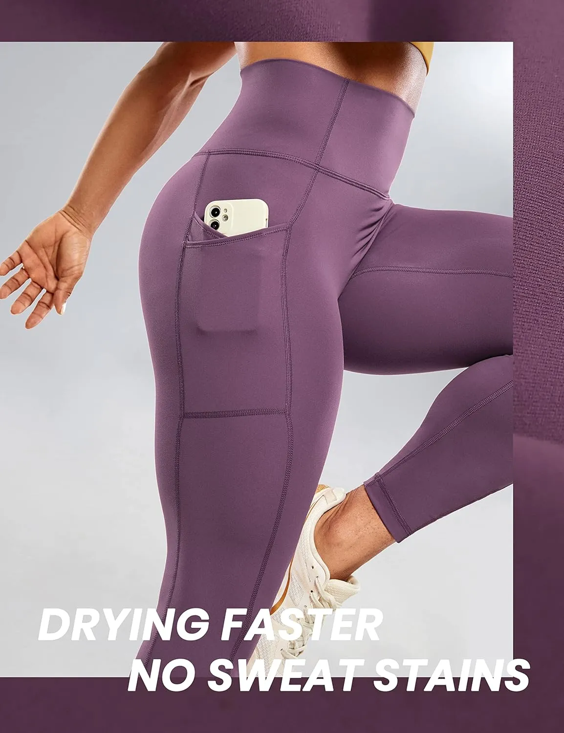 CRZ YOGA Ulti-Dry Workout Leggings for Women 25'' - No Front Seam Yoga Pants with Pockets High Waisted Fitness Gym Tights