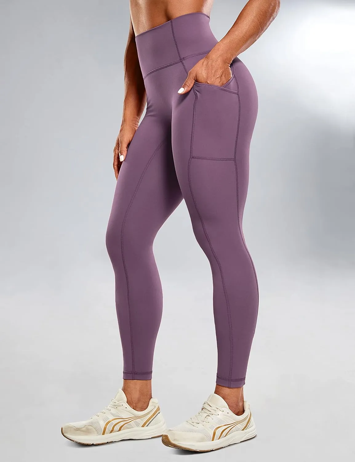 CRZ YOGA Ulti-Dry Workout Leggings for Women 25'' - No Front Seam Yoga Pants with Pockets High Waisted Fitness Gym Tights
