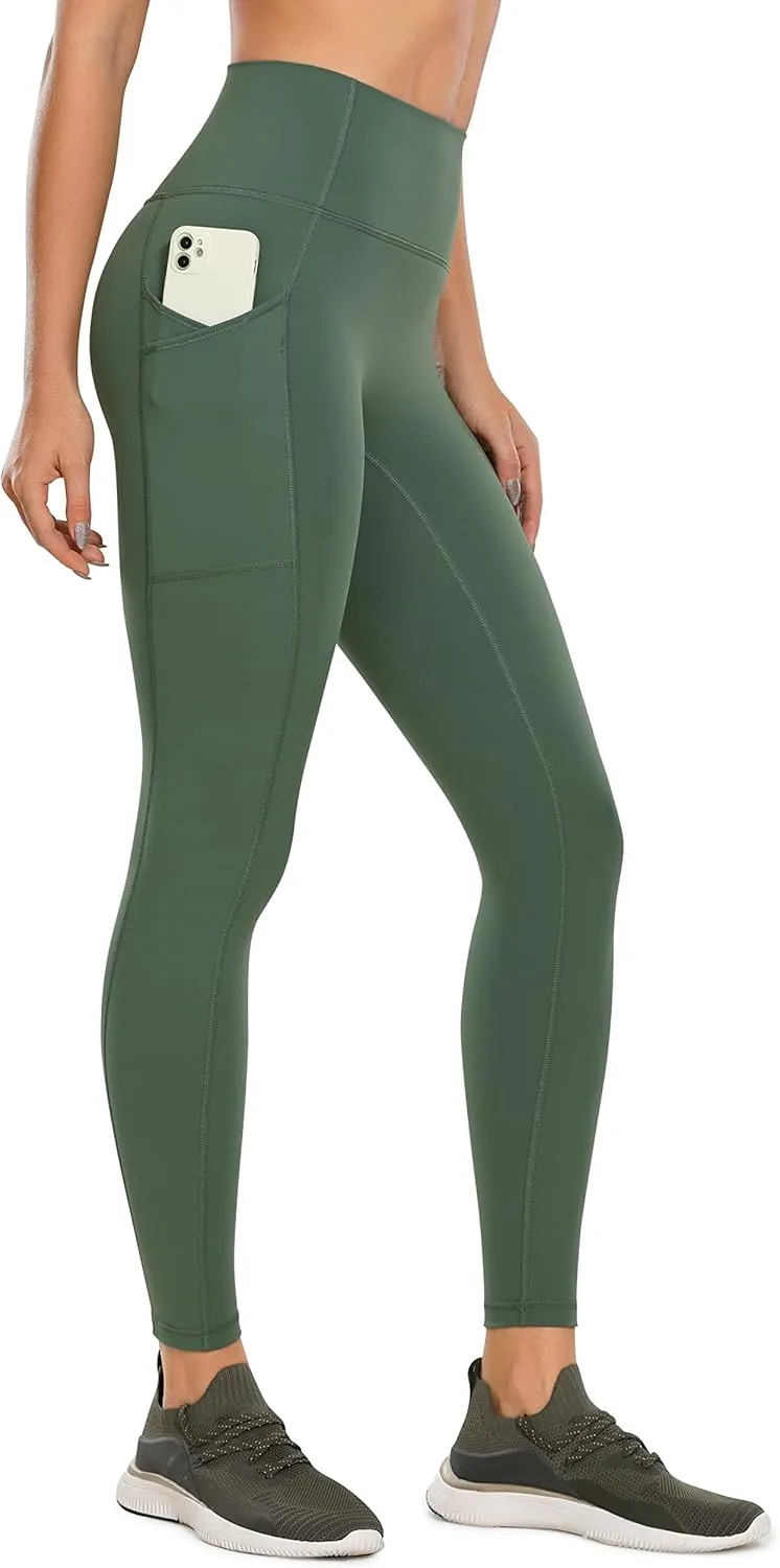 CRZ YOGA Ulti-Dry Workout Leggings for Women 25'' - No Front Seam Yoga Pants with Pockets High Waisted Fitness Gym Tights