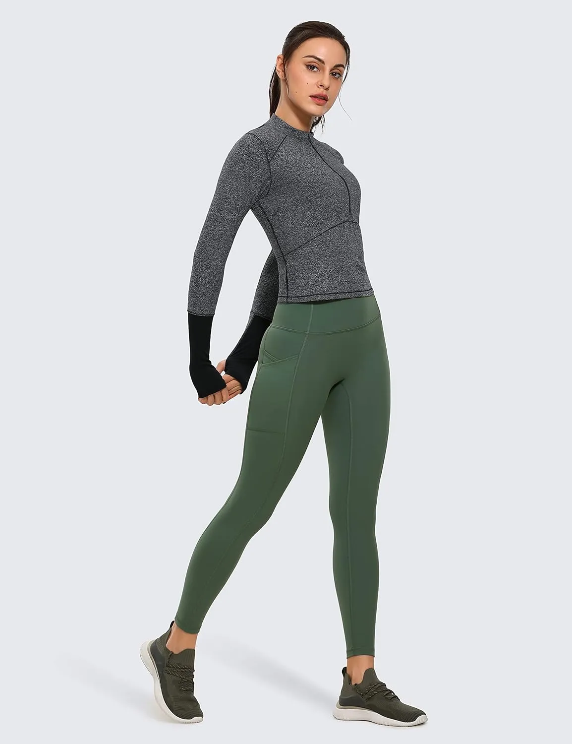 CRZ YOGA Ulti-Dry Workout Leggings for Women 25'' - No Front Seam Yoga Pants with Pockets High Waisted Fitness Gym Tights