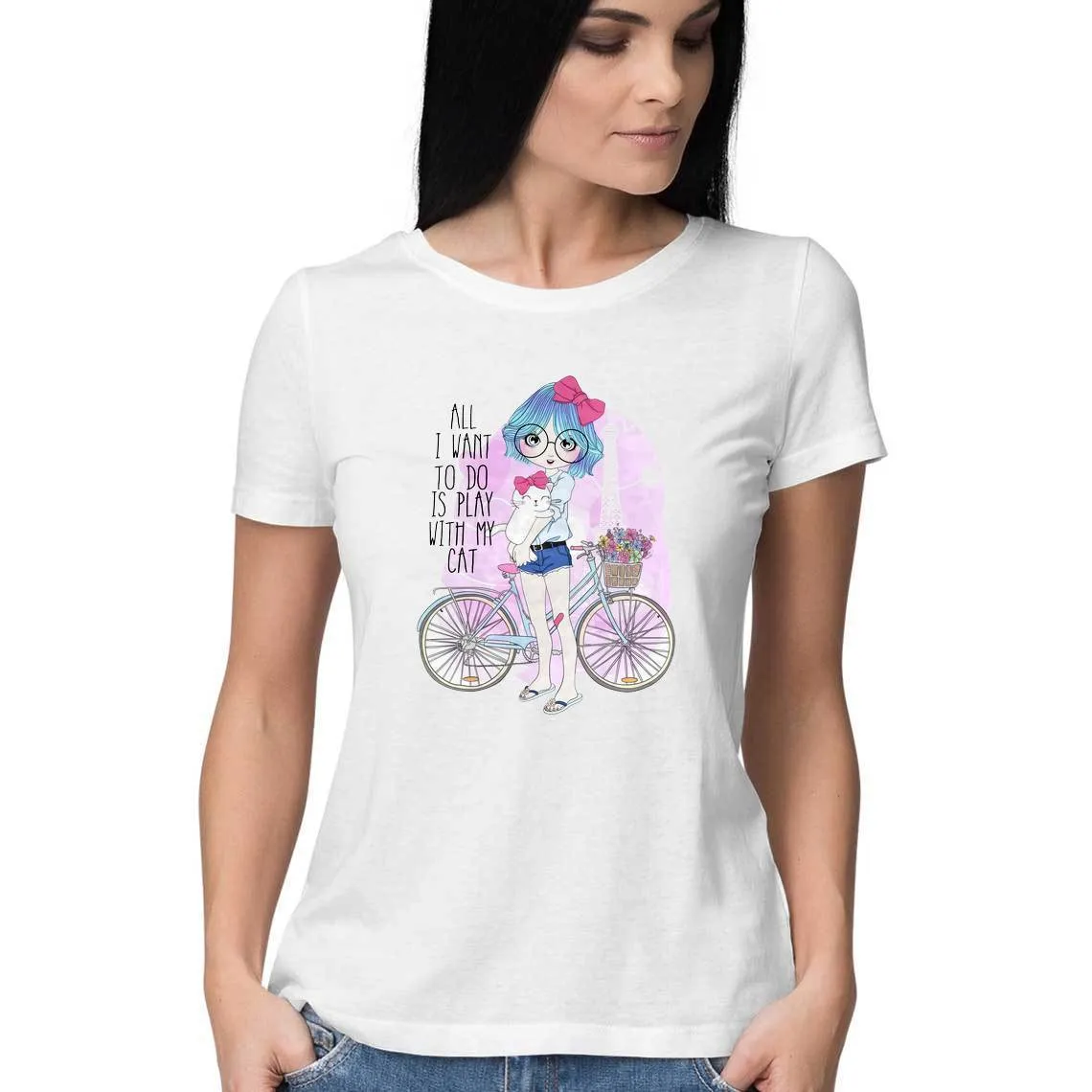 Cute Cat Girl Short Sleeve T-Shirt
