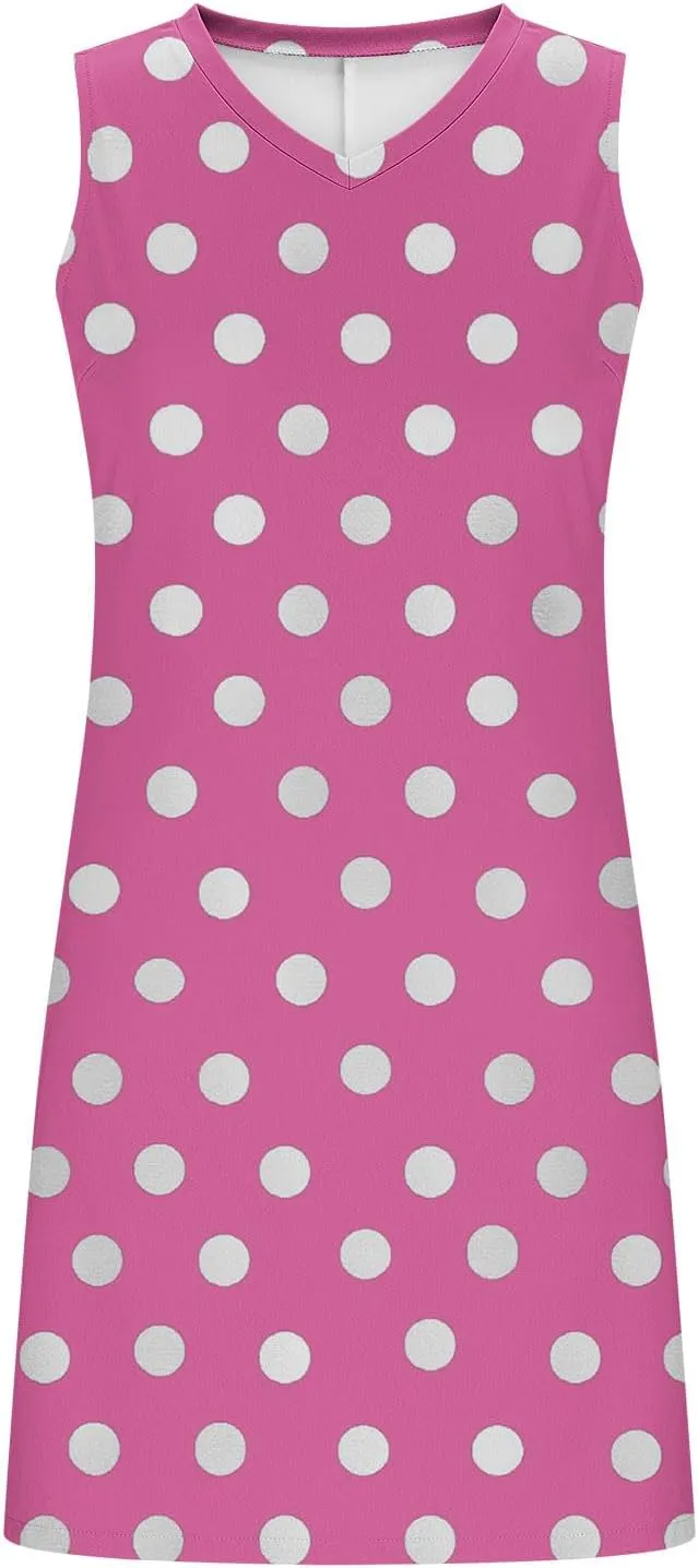 Cute Polka Dots Mini Tank Dress Women Summer Sleeveless V Neck Casual Tunic Dresses Side Split Hem Beach Sundress