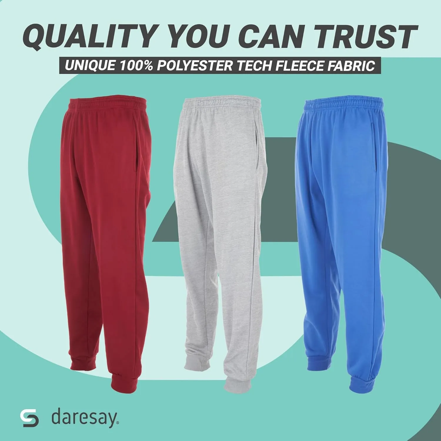 DARESAY Mens 3 Pack Dry Fit Fleece Athletic Workout Jogger Sweatpants for Men with Pockets and Drawstring Size S-3XL