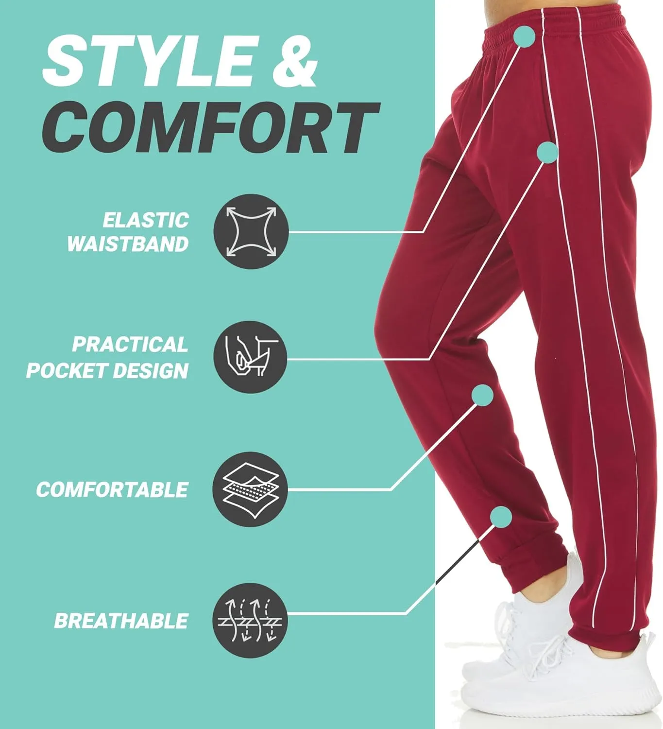 DARESAY Mens 3 Pack Dry Fit Fleece Athletic Workout Jogger Sweatpants for Men with Pockets and Drawstring Size S-3XL
