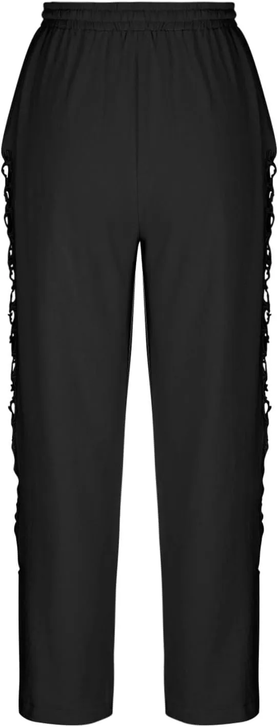 DASAYO Cotton Linen Pants Women Trendy Drawstring Elastic Waist Comfy Casual Trousers Ladies Boho Beach Pants with Pockets