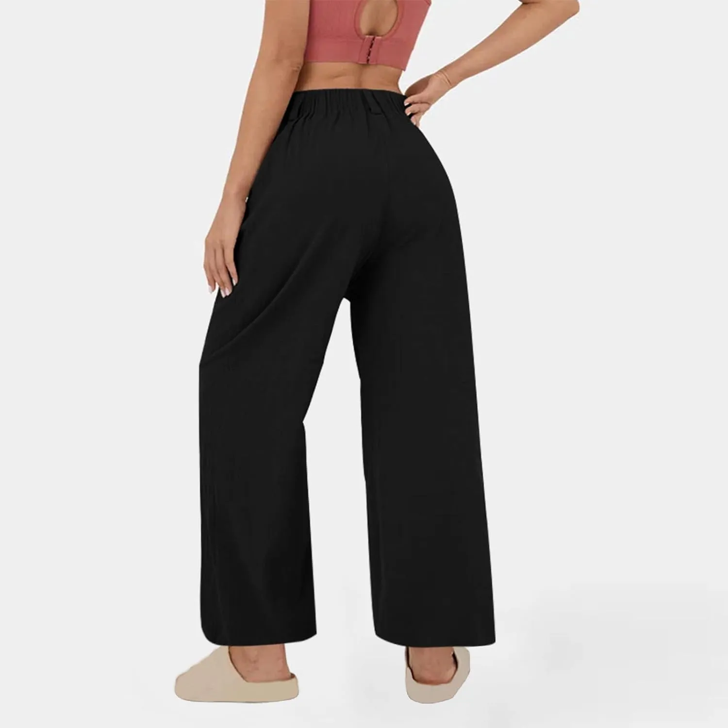 DASAYO Linen Pants for Women Dressy Casual High Waisted Cropped Palazzo Ladies Wide Leg Trousers with Pockets Summer Clothes