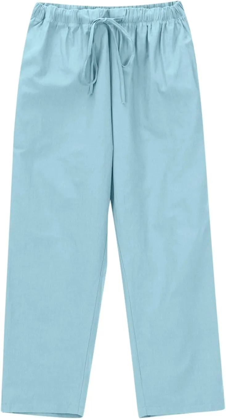 DASAYO Linen Pants Women Drawstring Elastic Waist Ankle Length Straight Leg Pants with Pockets Summer Outfits Fahsion 2025