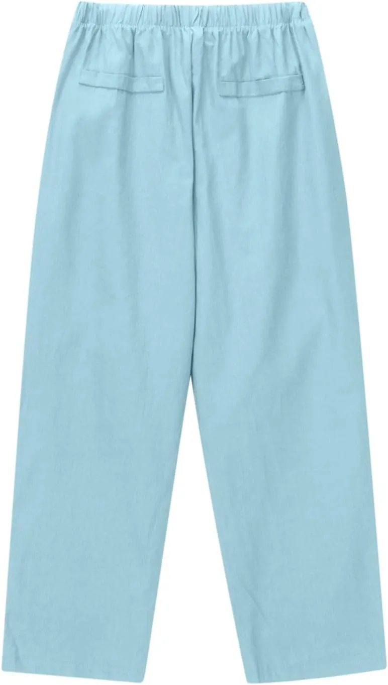 DASAYO Linen Pants Women Drawstring Elastic Waist Ankle Length Straight Leg Pants with Pockets Summer Outfits Fahsion 2025