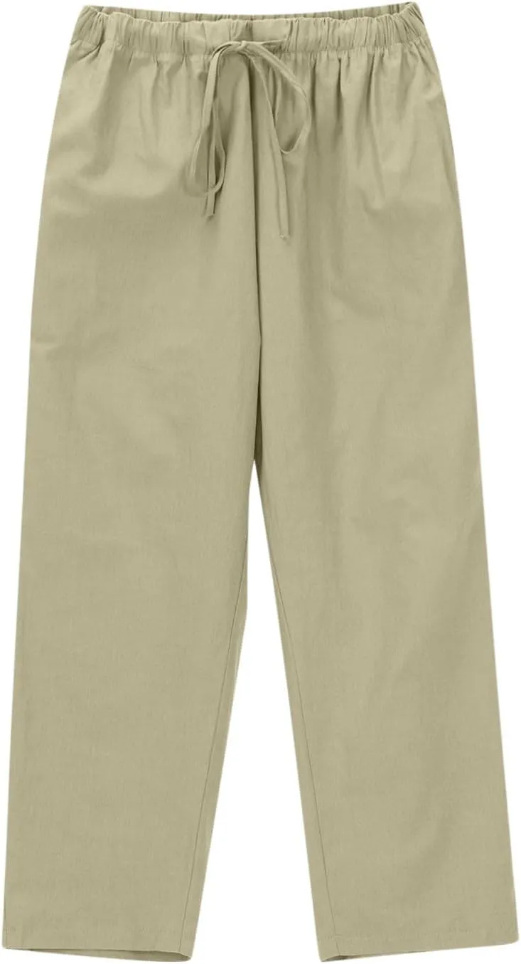 DASAYO Linen Pants Women Drawstring Elastic Waist Ankle Length Straight Leg Pants with Pockets Summer Outfits Fahsion 2025