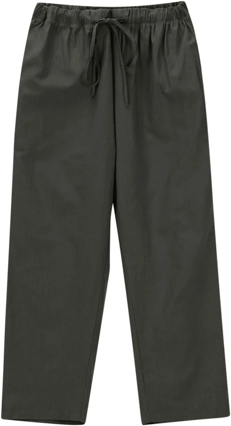 DASAYO Linen Pants Women Drawstring Elastic Waist Ankle Length Straight Leg Pants with Pockets Summer Outfits Fahsion 2025