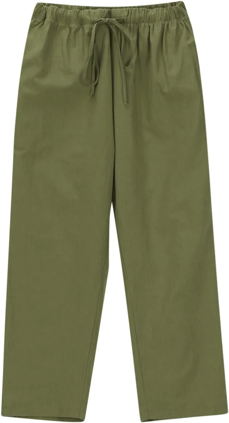 DASAYO Linen Pants Women Drawstring Elastic Waist Ankle Length Straight Leg Pants with Pockets Summer Outfits Fahsion 2025