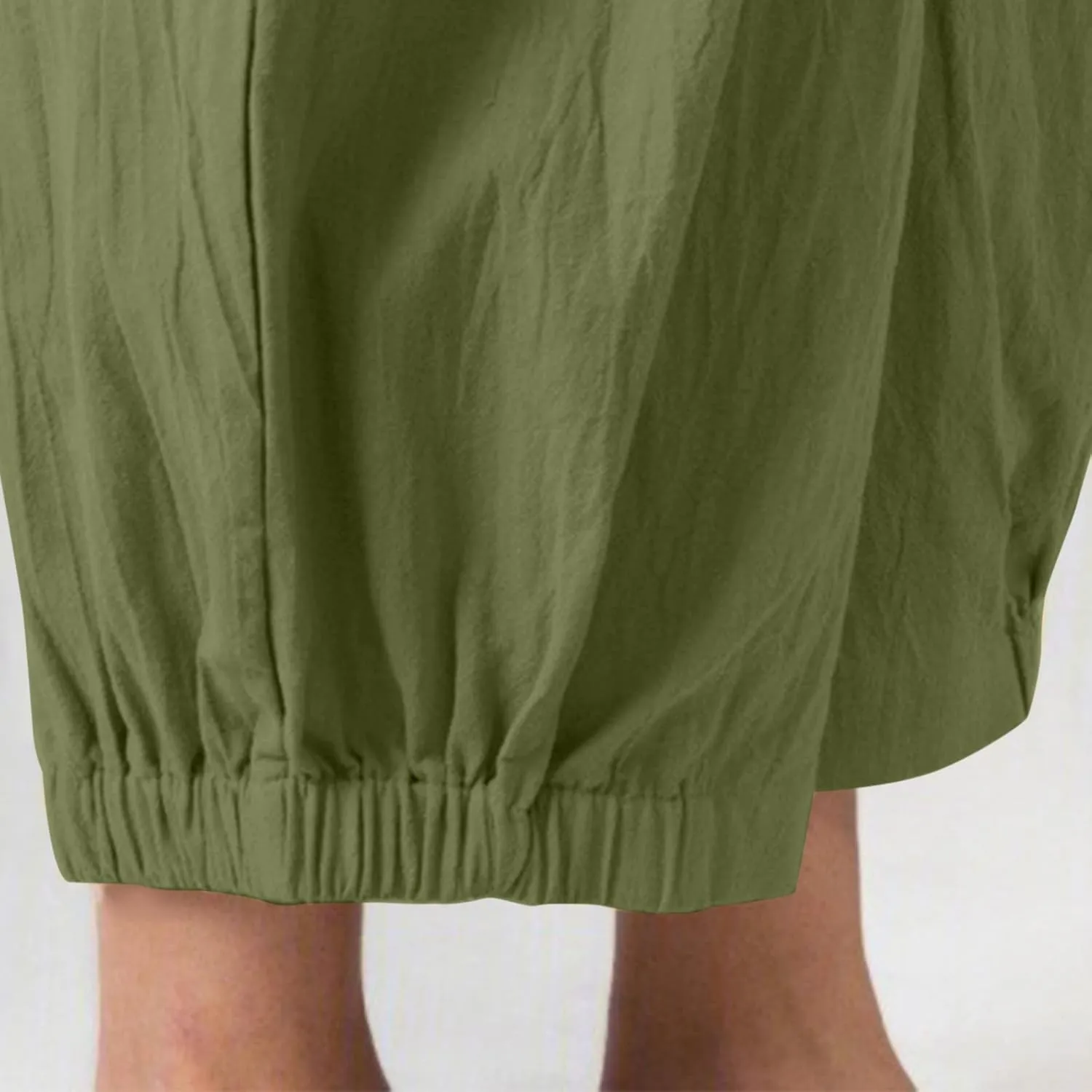 DASAYO Women's Linen Pants Summer Elastic Wasit Ankle Length Casual Pants Ladies Loose Fit Lightweight Trousers with Pockets