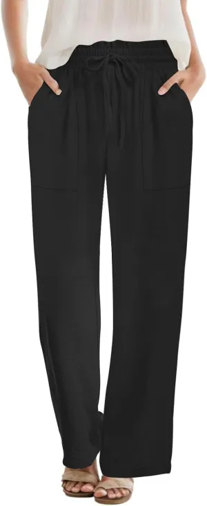 DB MOON Womens Wide Leg Pants Business Casual Outfits Loose High Waist Trouser with Pockets