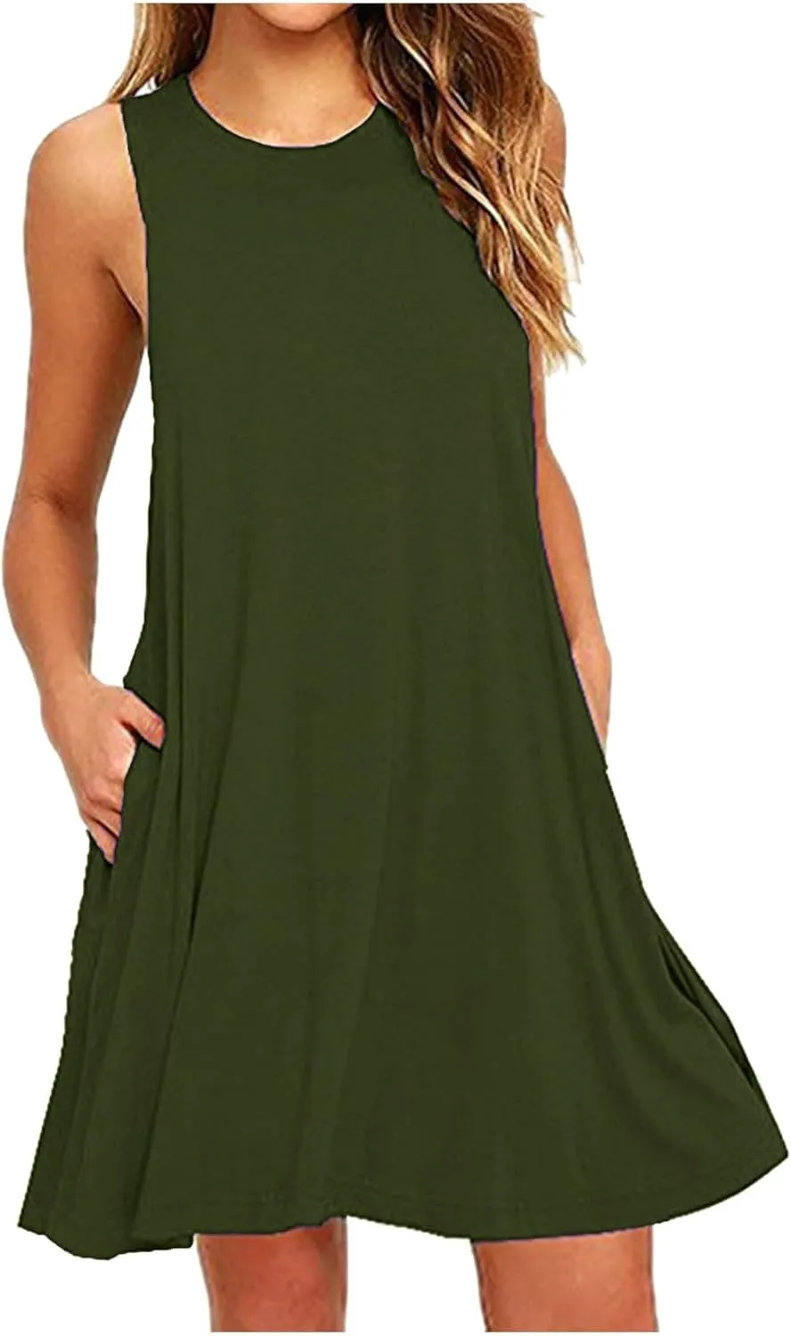Dresses for Women 2024 Casual Summer Sleeveless Crewneck Ruffle Swing Mini Dress Sexy Flowy Beach Vacation Sundresses