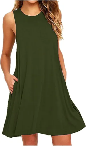 Dresses for Women 2024 Casual Summer Sleeveless Crewneck Ruffle Swing Mini Dress Sexy Flowy Beach Vacation Sundresses