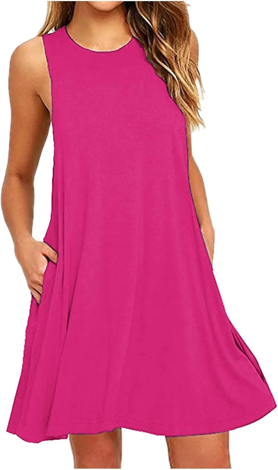 Dresses for Women 2024 Casual Summer Sleeveless Crewneck Ruffle Swing Mini Dress Sexy Flowy Beach Vacation Sundresses