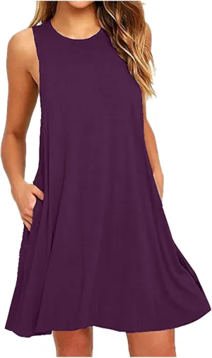 Dresses for Women 2024 Casual Summer Sleeveless Crewneck Ruffle Swing Mini Dress Sexy Flowy Beach Vacation Sundresses